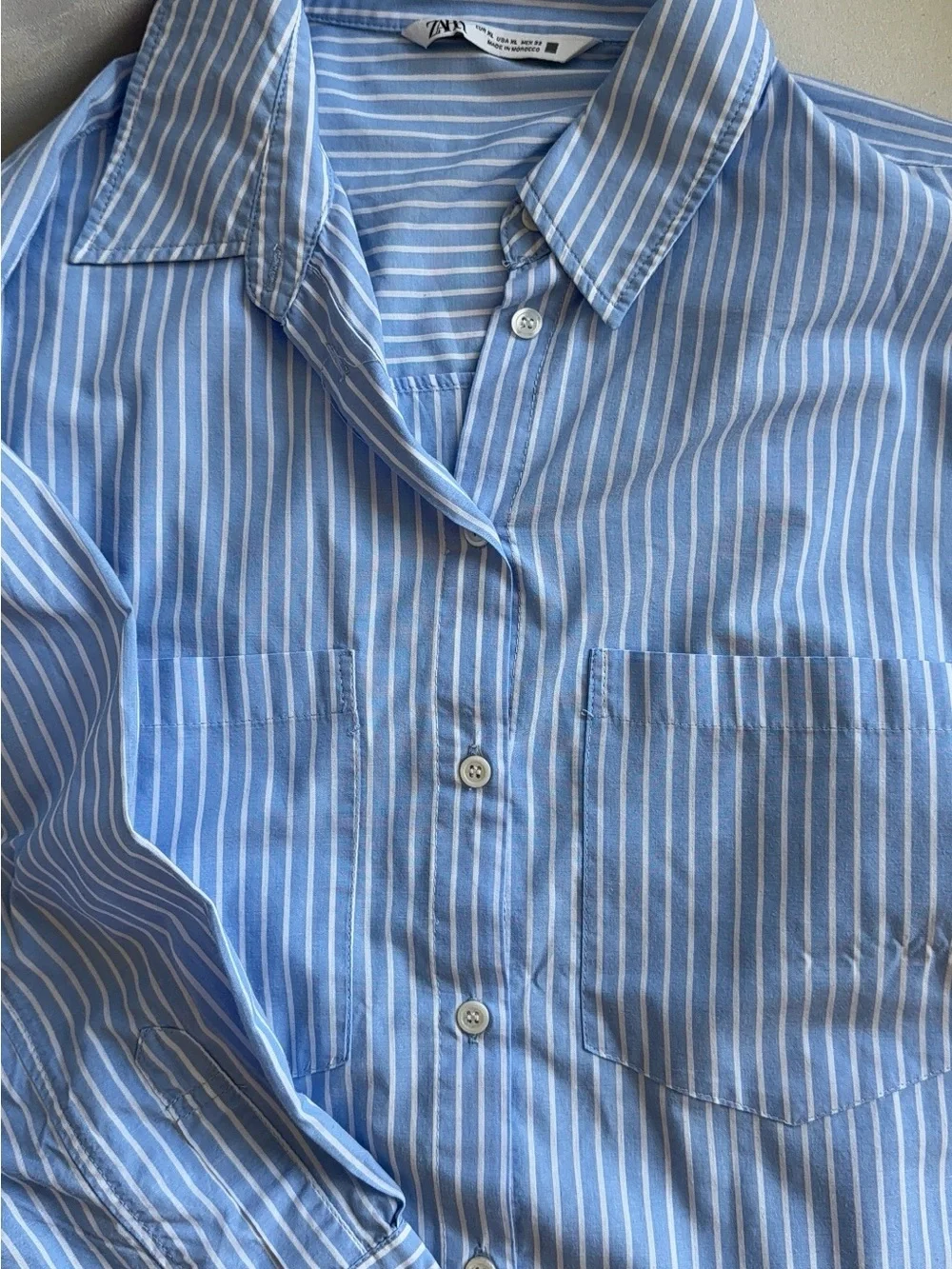 Zara Light Blue and White Striped women Button-Down Shirt - Picture 4 of 5